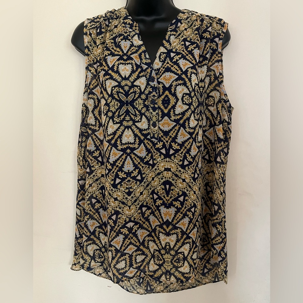 a.n.a Navy and Yellow Patterned Blouse
